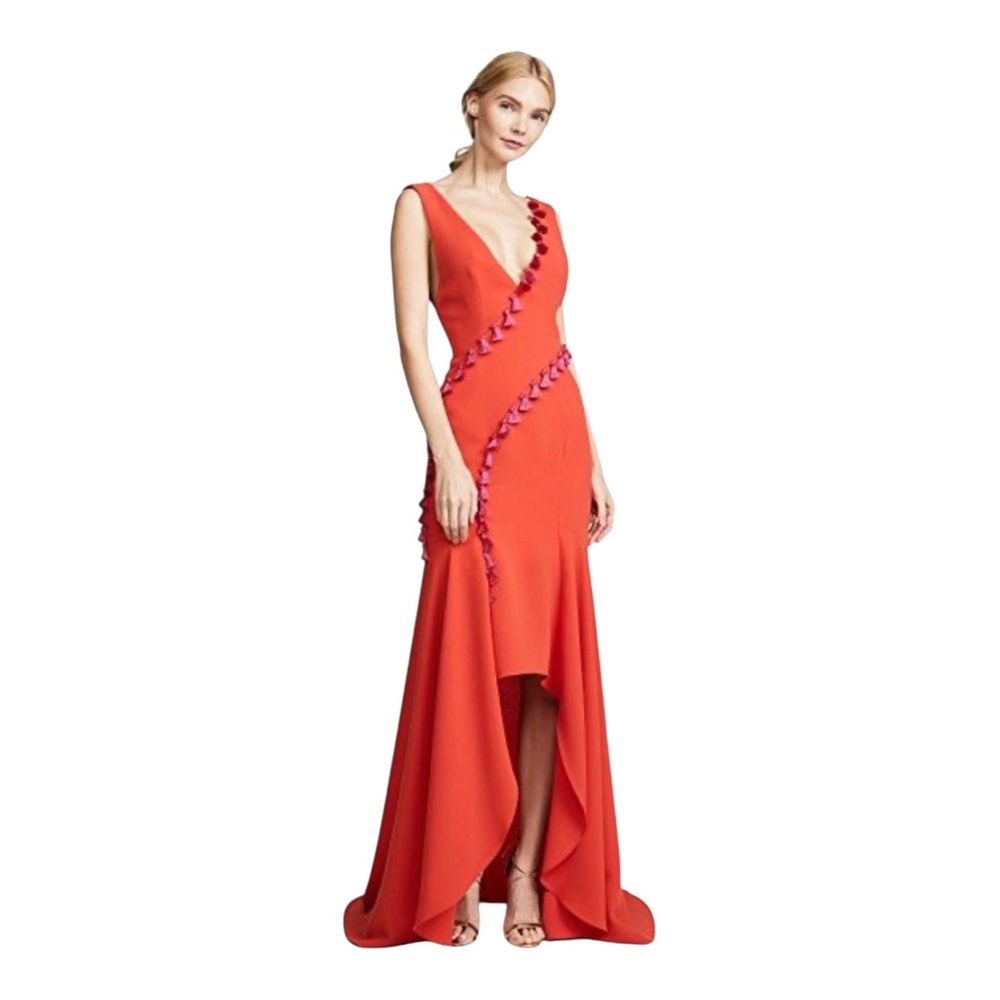 GALVIN LONDON Cuzco Dress Crepe Size Medium Red And Pink Tassels NWT Deep V